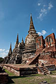 Ayutthaya, Thailand. Wat Phra Si Sanphet, the three chedi with in front the ruins of a square mondop (pavilion).